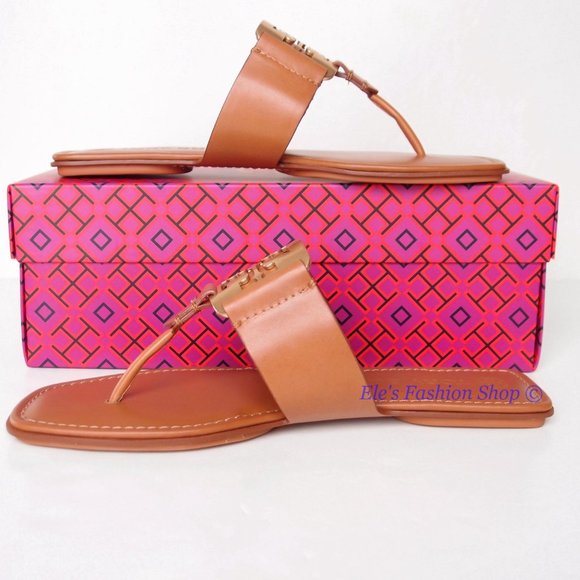 NIB Tory Burch Georgia Logo Leather Thong Sandal Aged Camello US 7 7.5 8 9 9.5 - Picture 9 of 16